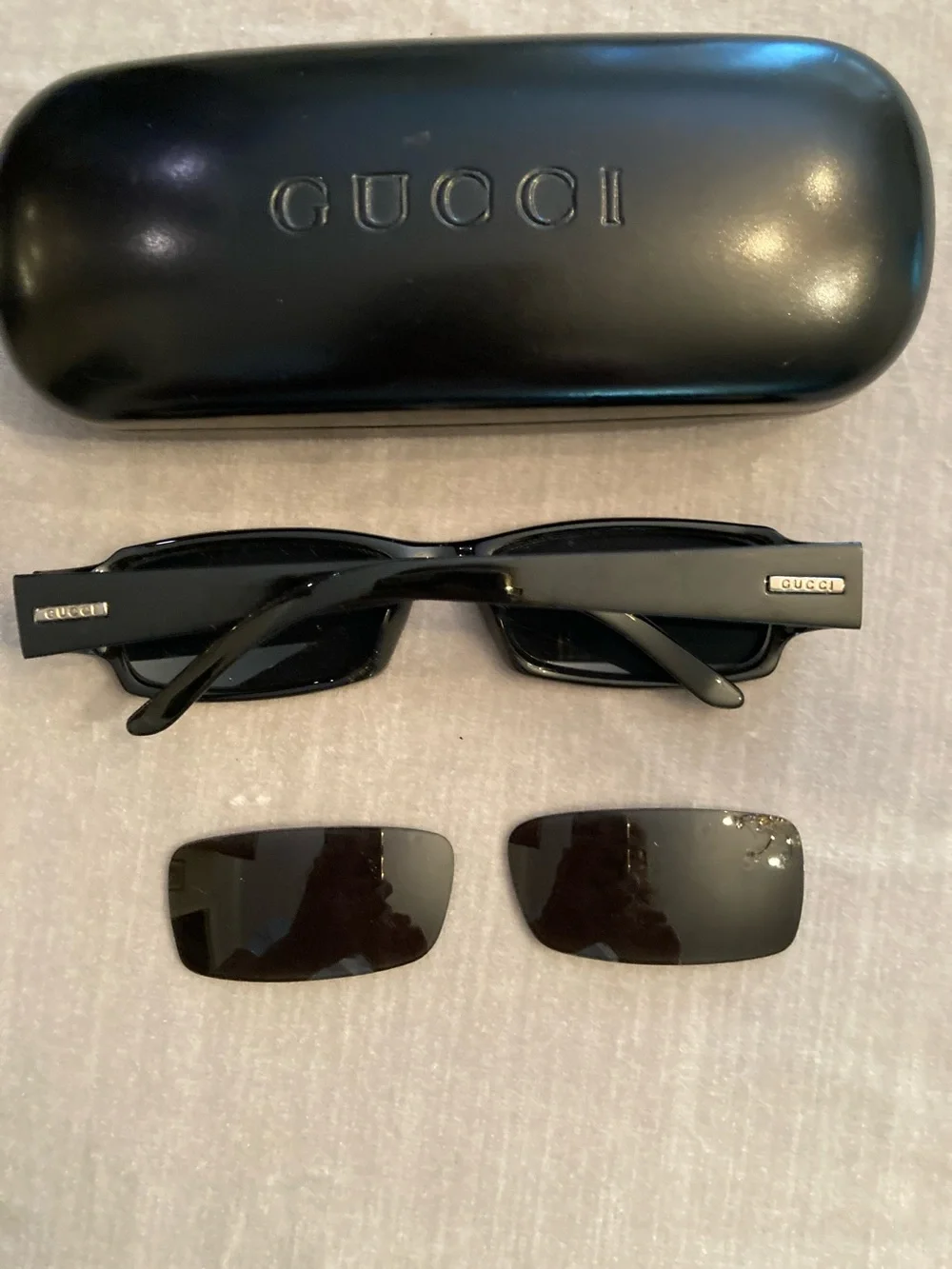 Gucci Black Rectangular Sunglasses with Extra Dark Replacement Lenses